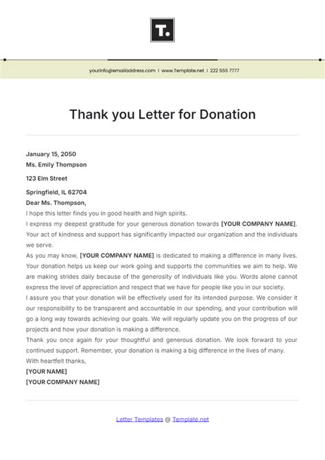 Thank You Template For Donation