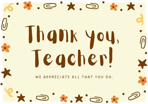 Thank You Template For Teachers