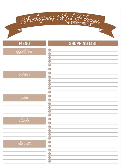 Thanksgiving Dinner Shopping List Printable