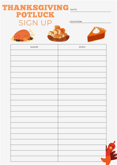 Thanksgiving Potluck List Template