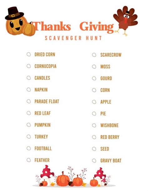 Thanksgiving Scavenger Hunt Free Printable