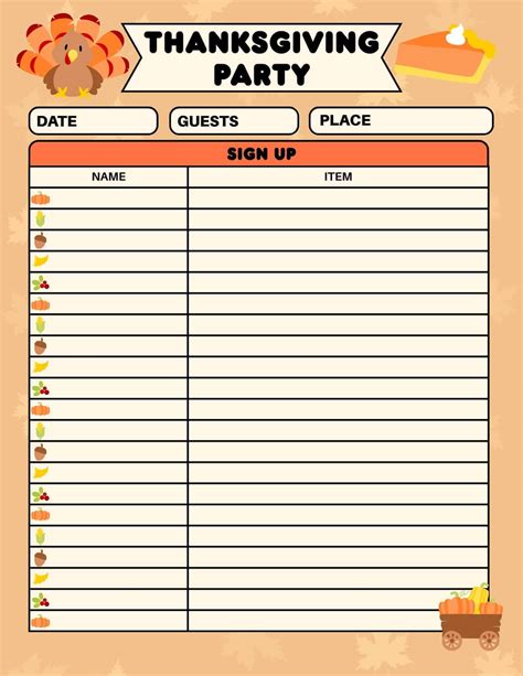 Thanksgiving Sign Up Sheet Template Free