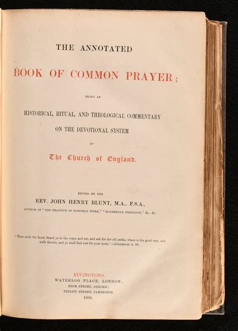 The Annotated Book of Common Prayer An Historical Ritual and Theological Commentary On the Devotional System of the Church of England Ed by JH Blunt Doc