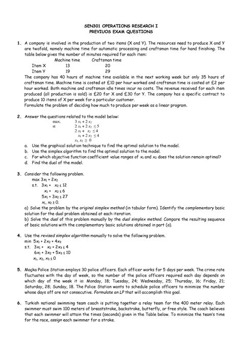 The Answer Of Sen301 Operations Research I Previuos Exam Questions Kindle Editon