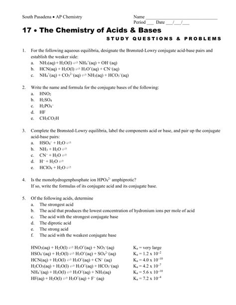 The Chemistry Of Acids And Bases Study Questions Problems Answers Epub