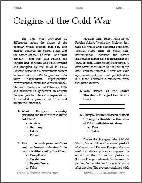 The Cold War Years Reading Guide Answer Key Reader