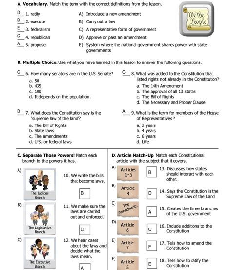 The Constitution Where What And How Student Handout Answers PDF