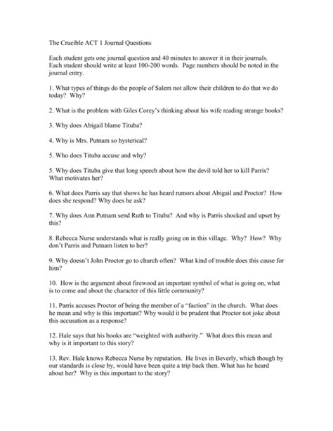 The Crucible Act 1 Questions And Answers Reader