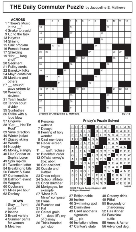 The Daily Commuter Crossword Puzzle Printable Free
