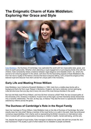 The Enduring Legacy of the Duchess of Cambridge: A Paragon of Grace and Modern Monarchy