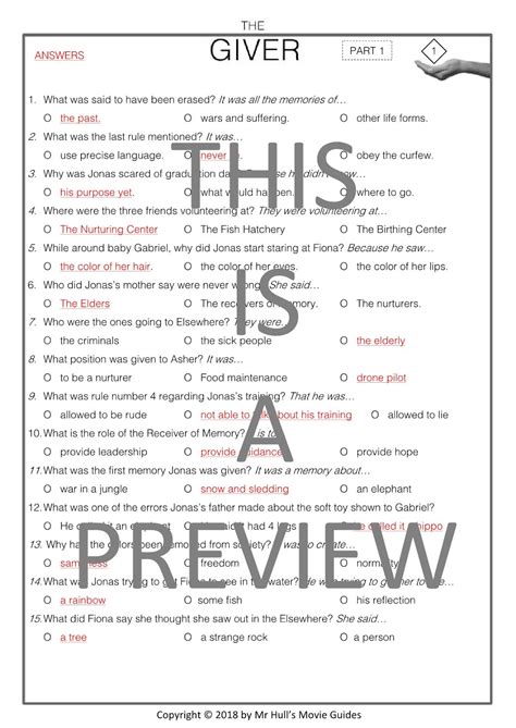 The Giver Answer Key Reader