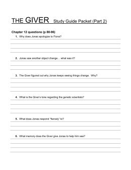 The Giver Questions And Answers Chapters 20 23 Reader