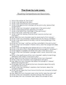 The Giver Test Questions And Answers Doc