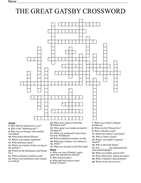 The Great Gatsby Crossword Answers Kindle Editon