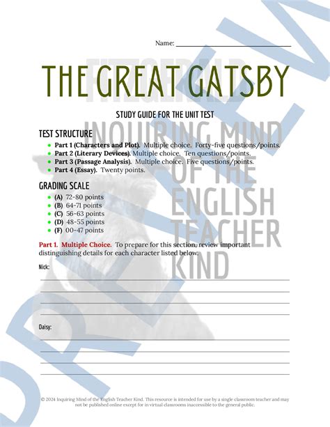 The Great Gatsby Test With Answer Key Kindle Editon