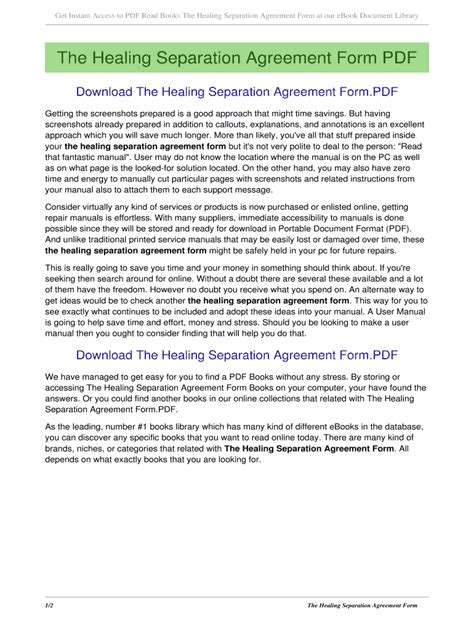 The Healing Separation Agreement Form Ebook Reader
