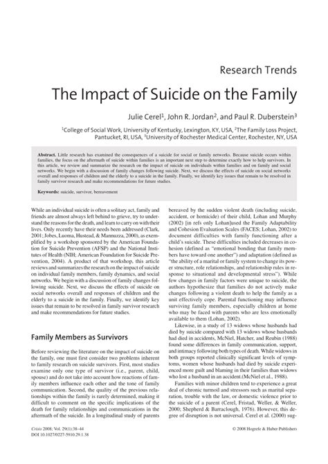 The Impact of Suicide on Families and Friends