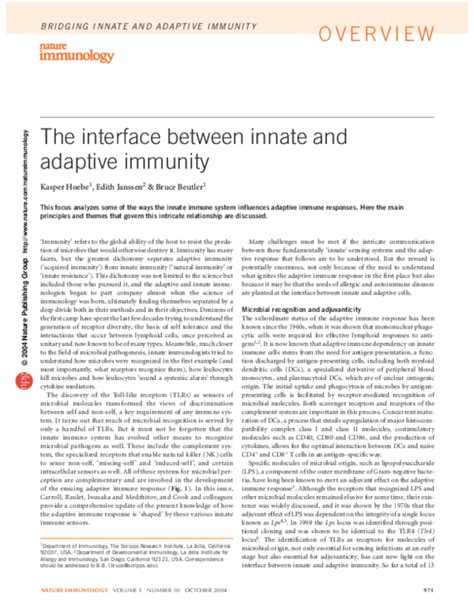 The Interface Between Innate and Acquired Immunity 1st Edition Epub