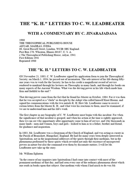 The K H Letters to C.W. Leadbeater Reader