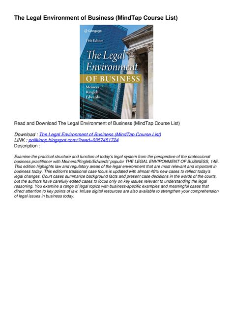 The Legal Environment of Business MindTap Course List Epub