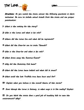 The Lorax Questions And Answers Reader