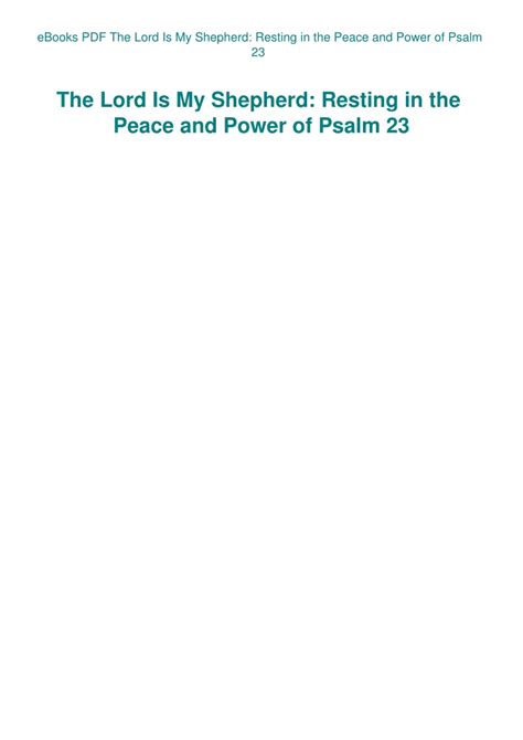 The Lord Is My Shepherd Resting in the Peace and Power of Psalm 23 Kindle Editon