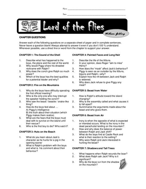 The Lord Of Flies Comprehension Questions With Answers Reader