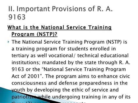 The National Service Training Program: A Catalyst for Youth Development and National Progress