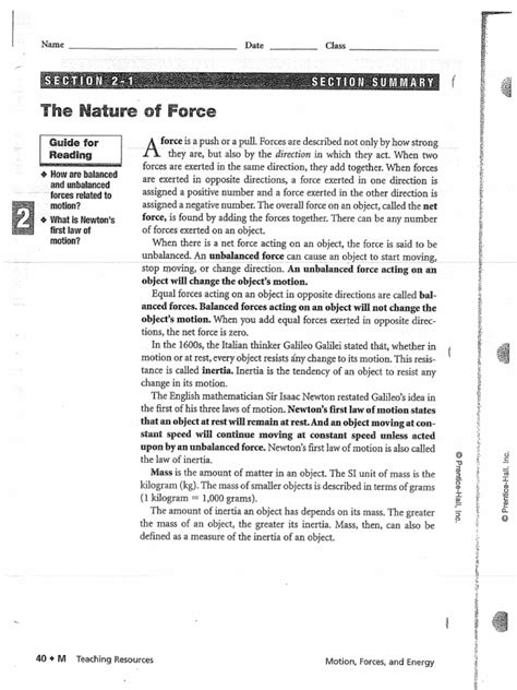The Nature Of Force Worksheet Answers Epub