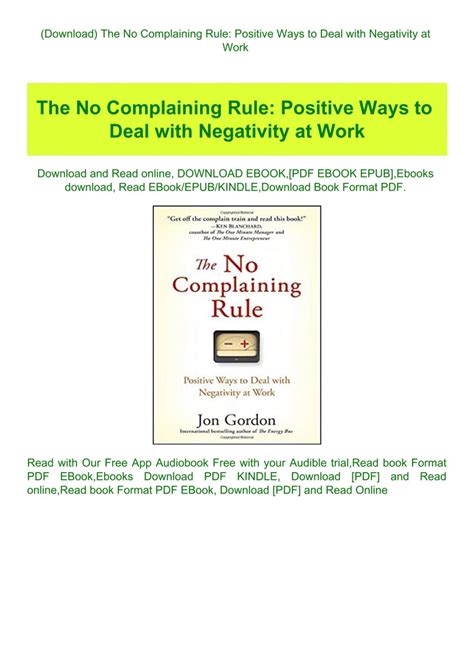 The No Complaining Rule Positive Ways to Deal with Negativity at Work Doc