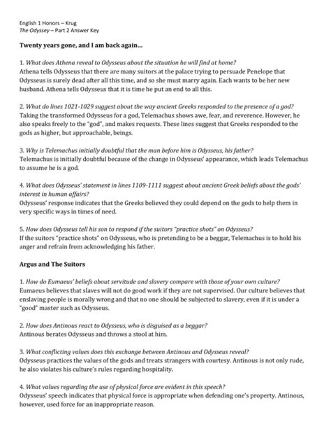 The Odyssey Part 2 Answers PDF
