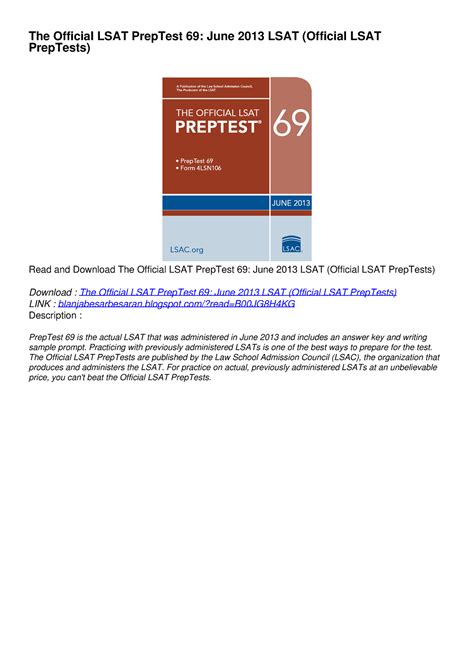 The Official LSAT PrepTest 69 June 2013 LSAT The Official LSAT PrepTests Reader