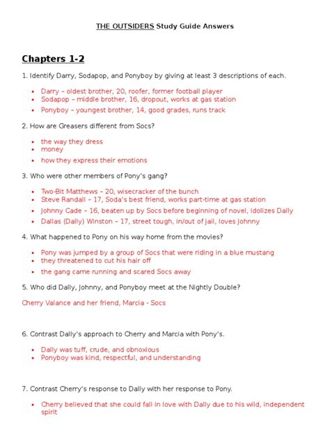 The Outsiders Study Guide Questions And Answers PDF