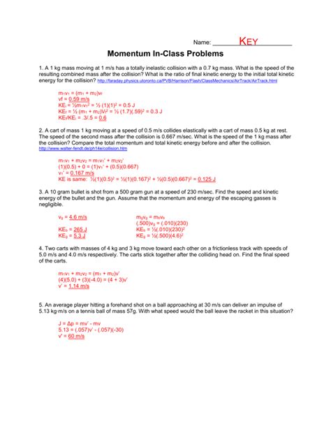 The Physics Classroom 2009 Answer Key Momentum And Collisions Reader