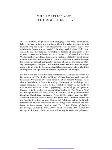 The Politics and Ethics of Identity In Search of Ourselves Reader