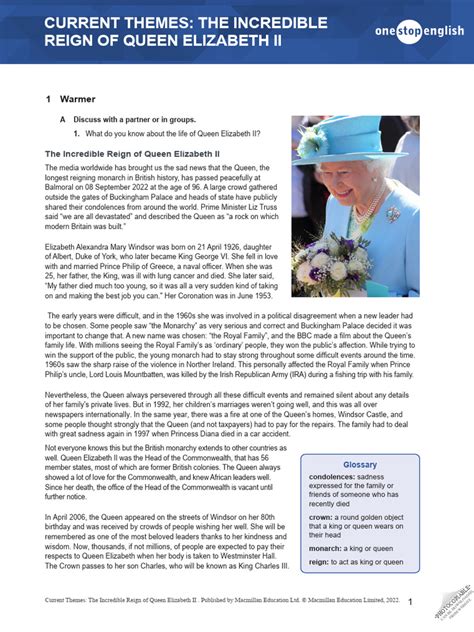 The Queen Elizabeth II and the Monarchy Text Only Doc