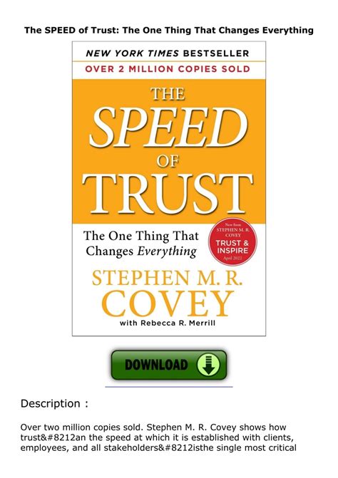 The SPEED of TRUST The One Thing That Changes Everything PDF