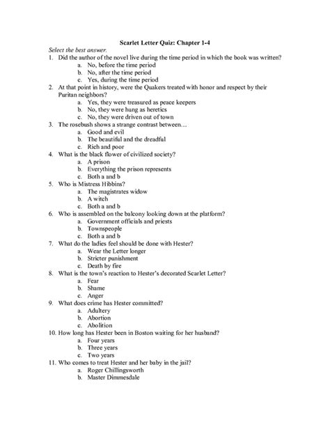 The Scarlet Letter Study Guide Answer Key PDF