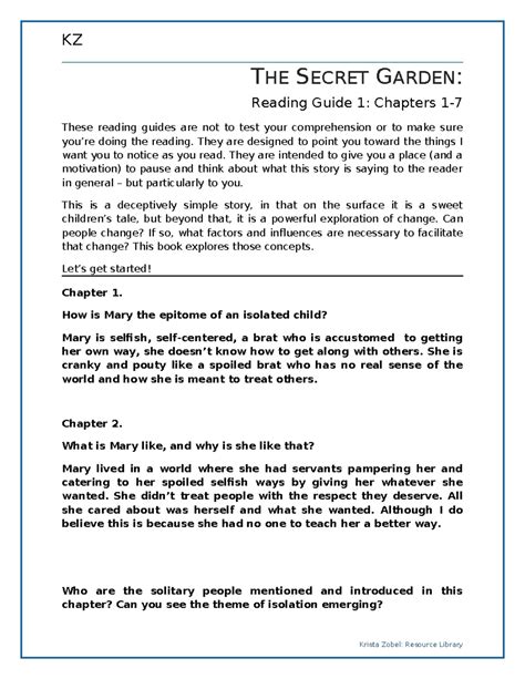 The Secret Garden Study Guide Answers PDF