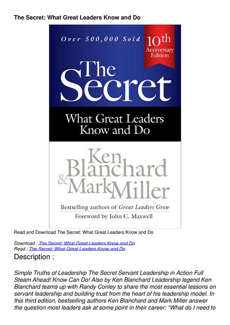 The Secret What Great Leaders Know and Do PDF