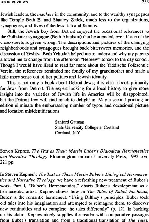 The Text as Thou Martin Buber's Dialogical Hermeneutics and Narrative Theol PDF