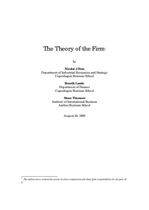 The Theory of the Firm: Critical Perspectives on Business and Management Epub