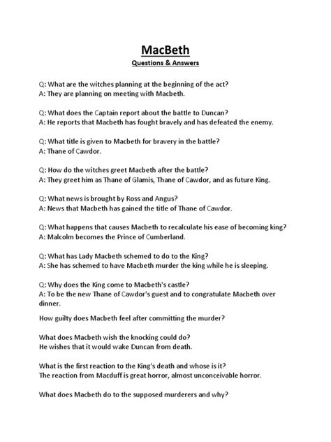 The Tragedy Of Macbeth Questions And Answers Epub