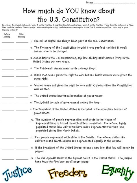The Us Constitution Worksheet Answers Reader