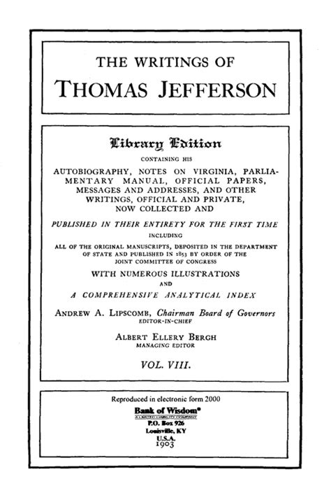 The Writings of Thomas Jefferson Vol 8 Classic Reprint Epub