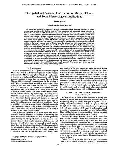 The spatial and seasonal distribution of Martian clouds and some meteorological implications pdf Kindle Editon