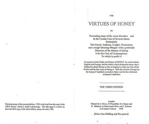 The virtues of honey in preventing many of the worst disorders and in the certain cure of several others Doc