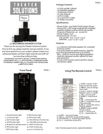 Theater Solutions Ts511 Speaker Systems Owners Manual Kindle Editon