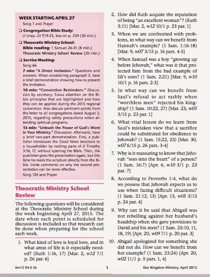 Theocratic Ministry School Review Answers April 29 2013 Reader