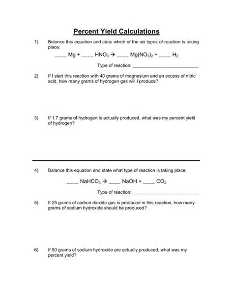 Theoretical And Percent Yield Worksheet Answers Reader